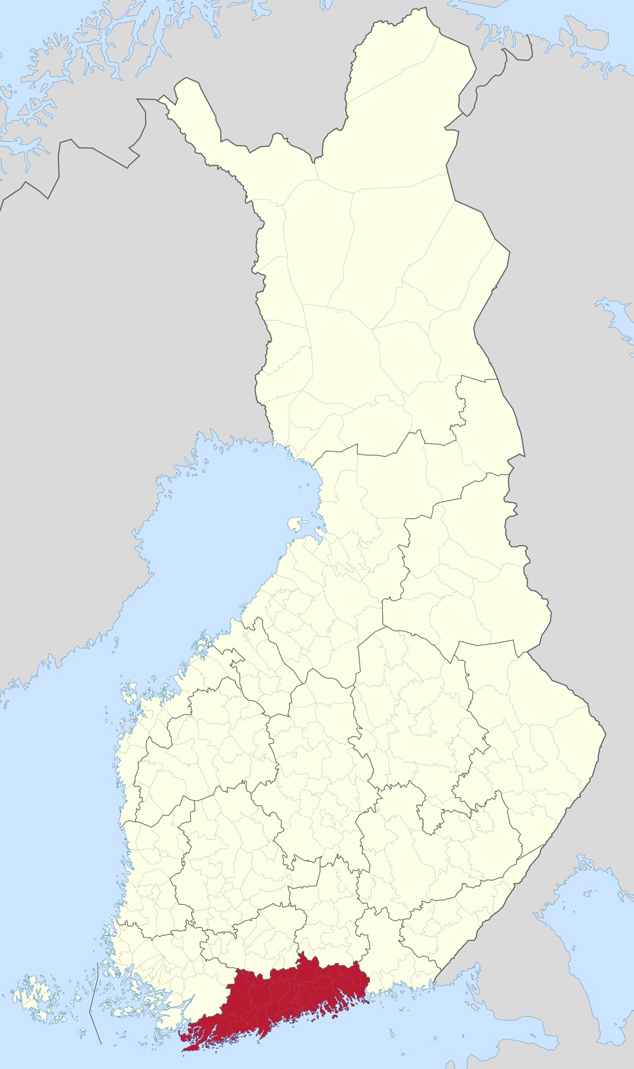 Arkistokuva: Uusimaa on merkitty punaisella Suomen karttaan.