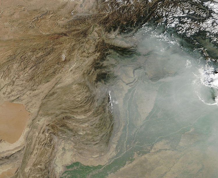 NASA MODIS -satelliittikuva: Aerosols Over Pakistan.
